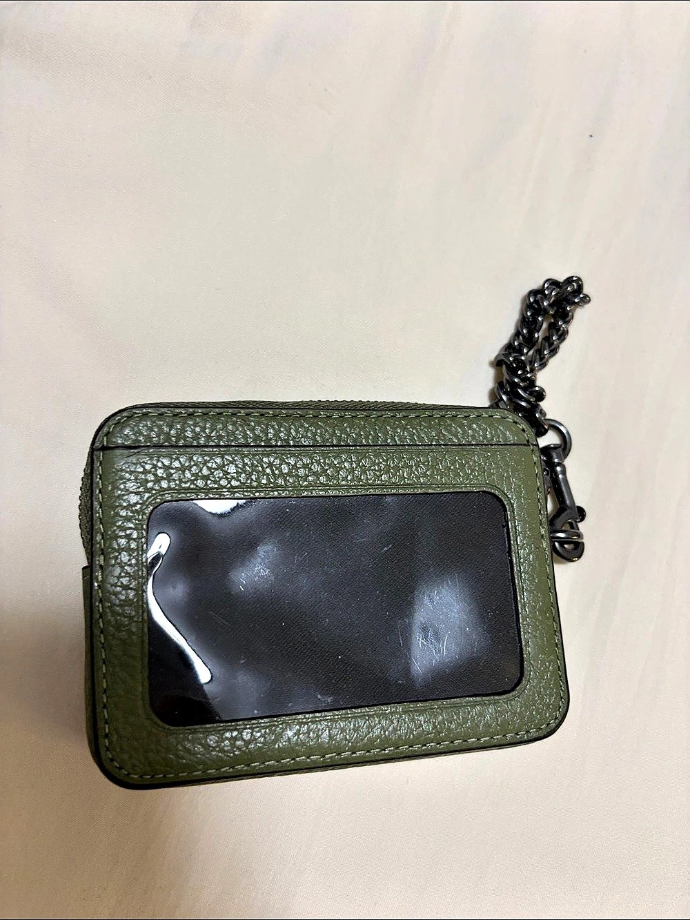 Coach Zip Card Case Green Chain Wristlet Wallet